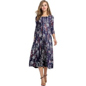 imageHOTOUCH Womens 34 Sleeve Aline and Flare Midi Long DressFlower Purple