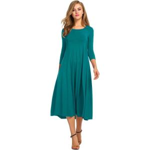 imageHOTOUCH Womens 34 Sleeve Aline and Flare Midi Long DressJade Green