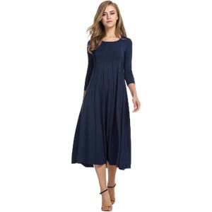 imageHOTOUCH Womens 34 Sleeve Aline and Flare Midi Long DressNavy Blue