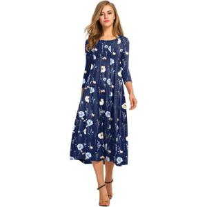 imageHOTOUCH Womens 34 Sleeve Aline and Flare Midi Long DressNavy Floral 01