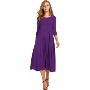 imageHOTOUCH Womens 34 Sleeve Aline and Flare Midi Long DressPurple
