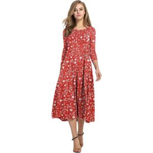 imageHOTOUCH Womens 34 Sleeve Aline and Flare Midi Long DressRed Floral