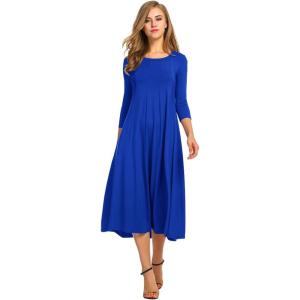 imageHOTOUCH Womens 34 Sleeve Aline and Flare Midi Long DressRoyal Blue