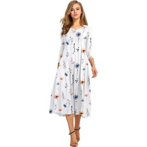 imageHOTOUCH Womens 34 Sleeve Aline and Flare Midi Long DressWhite Floral