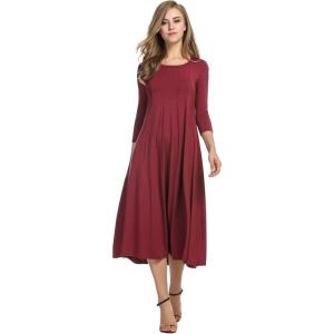 imageHOTOUCH Womens 34 Sleeve Aline and Flare Midi Long DressWine Red