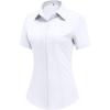 imageHOTOUCH Women Short Sleeve Button Down Shirts Business Work Fitted Collared Blouse Office Basic Summer Tops S2XLA01white
