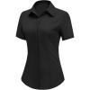 imageHOTOUCH Women Short Sleeve Button Down Shirts Business Work Fitted Collared Blouse Office Basic Summer Tops S2XLAblack
