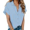 imageHOTOUCH Womens Short Sleeve Button Down Collared ShirtLight Blue
