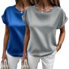 imageHOTOUCH Womens Short Sleeve Pullover Blouses Satin Silk Shirts Casual Loose Work Tunic Tops2pcs Greysnorkel Blue