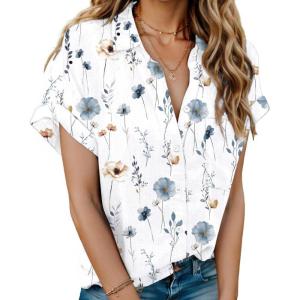 imageHOTOUCH Womens Short Sleeve Button Down Collared ShirtA01white Print