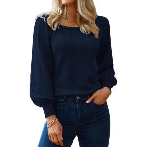 imageHotouch Sweaters for Women 2026 Fall Trendy Tops Casual Puff Sleeve Square Neck Cute Tunic Pullover Blouses XSXXL02navy Blue