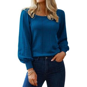 imageHotouch Sweaters for Women 2026 Fall Trendy Tops Casual Puff Sleeve Square Neck Cute Tunic Pullover Blouses XSXXLDark Blue