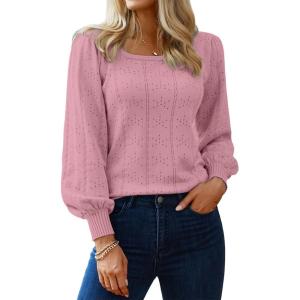 imageHotouch Sweaters for Women 2026 Fall Trendy Tops Casual Puff Sleeve Square Neck Cute Tunic Pullover Blouses XSXXLDusty Pink