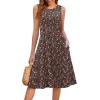 image:imageHOTOUCH Summer Casual Dresses for Women Sleeveless Midi Dress Swing Tank Sundress Pleated Tshirt Dress with PocketsA Brown Floral