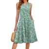 image:imageHOTOUCH Summer Casual Dresses for Women Sleeveless Midi Dress Swing Tank Sundress Pleated Tshirt Dress with PocketsA Green Floral