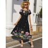 image:imageHOTOUCH Summer Dresses for Women 2026 Casual Midi Boho T Shirt Dress Ladies Sundress Aline Long Beach Vacation ClothesBlack Watercolour Flowers