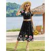 image:imageHOTOUCH Summer Dresses for Women 2026 Casual Midi Boho T Shirt Dress Ladies Sundress Aline Long Beach Vacation ClothesBlack Watercolour Flowers