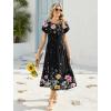 image:imageHOTOUCH Summer Dresses for Women 2026 Casual Midi Boho T Shirt Dress Ladies Sundress Aline Long Beach Vacation ClothesBlack Watercolour Flowers