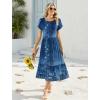 image:imageHOTOUCH Summer Dresses for Women 2026 Casual Midi Boho T Shirt Dress Ladies Sundress Aline Long Beach Vacation ClothesBlue Floral