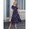 image:imageHOTOUCH Summer Dresses for Women 2026 Casual Midi Boho T Shirt Dress Ladies Sundress Aline Long Beach Vacation ClothesNavy Blue Flowers