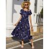 image:imageHOTOUCH Summer Dresses for Women 2026 Casual Midi Boho T Shirt Dress Ladies Sundress Aline Long Beach Vacation ClothesNavy Blue Flowers