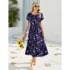 image:imageHOTOUCH Summer Dresses for Women 2026 Casual Midi Boho T Shirt Dress Ladies Sundress Aline Long Beach Vacation ClothesNavy Blue Flowers