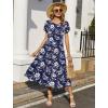 image:imageHOTOUCH Summer Dresses for Women 2026 Casual Midi Boho T Shirt Dress Ladies Sundress Aline Long Beach Vacation ClothesNavy Blue White Flowers