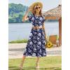 image:imageHOTOUCH Summer Dresses for Women 2026 Casual Midi Boho T Shirt Dress Ladies Sundress Aline Long Beach Vacation ClothesNavy Blue White Flowers