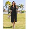 image:imageHOTOUCH Womens Dress Summer Casual Midi Short Sleeve Button Down Shirt Dresses Loose Beach Cover Up with Pockets01black