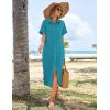 image:imageHOTOUCH Womens Dress Summer Casual Midi Short Sleeve Button Down Shirt Dresses Loose Beach Cover Up with PocketsLake