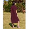 image:imageHOTOUCH Womens Dress Summer Casual Midi Short Sleeve Button Down Shirt Dresses Loose Beach Cover Up with PocketsWine Red