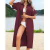 image:imageHOTOUCH Womens Dress Summer Casual Midi Short Sleeve Button Down Shirt Dresses Loose Beach Cover Up with PocketsWine Red