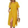 image:imageHOTOUCH Womens Dress Summer Casual Midi Short Sleeve Button Down Shirt Dresses Loose Beach Cover Up with PocketsYellow