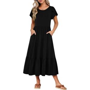image:imageHOTOUCH Summer Dresses for Women 2026 Casual Midi Boho T Shirt Dress Ladies Sundress Aline Long Beach Vacation ClothesBlack