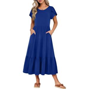 image:imageHOTOUCH Summer Dresses for Women 2026 Casual Midi Boho T Shirt Dress Ladies Sundress Aline Long Beach Vacation ClothesBlue