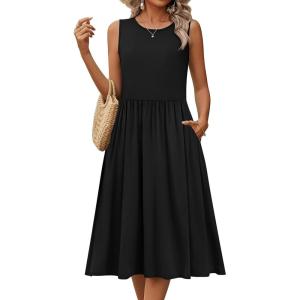 image:imageHOTOUCH Womens Summer Desses Casual Sleeveless Tank Midi Dress with Pockets Aline Flowy Vocation Beach Sundress 2026Black