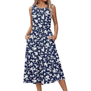 image:imageHOTOUCH Womens Summer Desses Casual Sleeveless Tank Midi Dress with Pockets Aline Flowy Vocation Beach Sundress 2026Blue Print