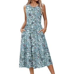 image:imageHOTOUCH Womens Summer Desses Casual Sleeveless Tank Midi Dress with Pockets Aline Flowy Vocation Beach Sundress 2026Green Floral