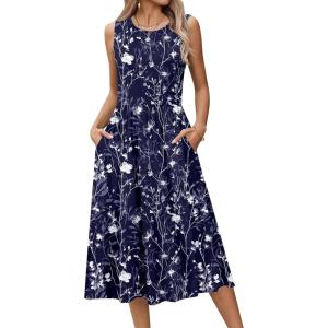image:imageHOTOUCH Womens Summer Desses Casual Sleeveless Tank Midi Dress with Pockets Aline Flowy Vocation Beach Sundress 2026Navy Blue Floral