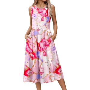 image:imageHOTOUCH Womens Summer Desses Casual Sleeveless Tank Midi Dress with Pockets Aline Flowy Vocation Beach Sundress 2026Pink Floral