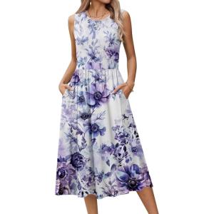 image:imageHOTOUCH Womens Summer Desses Casual Sleeveless Tank Midi Dress with Pockets Aline Flowy Vocation Beach Sundress 2026Purple Floral