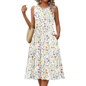 image:imageHOTOUCH Womens Summer Desses Casual Sleeveless Tank Midi Dress with Pockets Aline Flowy Vocation Beach Sundress 2026White Floral