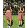 image:imageHOTOUCH Bermuda Shorts for Women Summer Dressy Casual Elastic High Waisted Wide Leg Knee Length Shorts with PocketsBrown