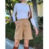 image:imageHOTOUCH Bermuda Shorts for Women Summer Dressy Casual Elastic High Waisted Wide Leg Knee Length Shorts with PocketsCamel2