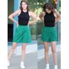 image:imageHOTOUCH Bermuda Shorts for Women Summer Dressy Casual Elastic High Waisted Wide Leg Knee Length Shorts with PocketsGreen