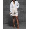 image:imageHOTOUCH Bermuda Shorts for Women Summer Dressy Casual Elastic High Waisted Wide Leg Knee Length Shorts with PocketsLight Khaki