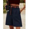 image:imageHOTOUCH Bermuda Shorts for Women Summer Dressy Casual Elastic High Waisted Wide Leg Knee Length Shorts with PocketsNavy Blue