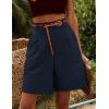 image:imageHOTOUCH Bermuda Shorts for Women Summer Dressy Casual Elastic High Waisted Wide Leg Knee Length Shorts with PocketsNavy Blue