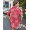 image:imageHOTOUCH Cotton Linen Button Down Shirt for Women V Neck Collared Blouse Casual Short Sleeve Tops with PocketFloral Cx320
