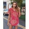 image:imageHOTOUCH Cotton Linen Button Down Shirt for Women V Neck Collared Blouse Casual Short Sleeve Tops with PocketFloral Cx320
